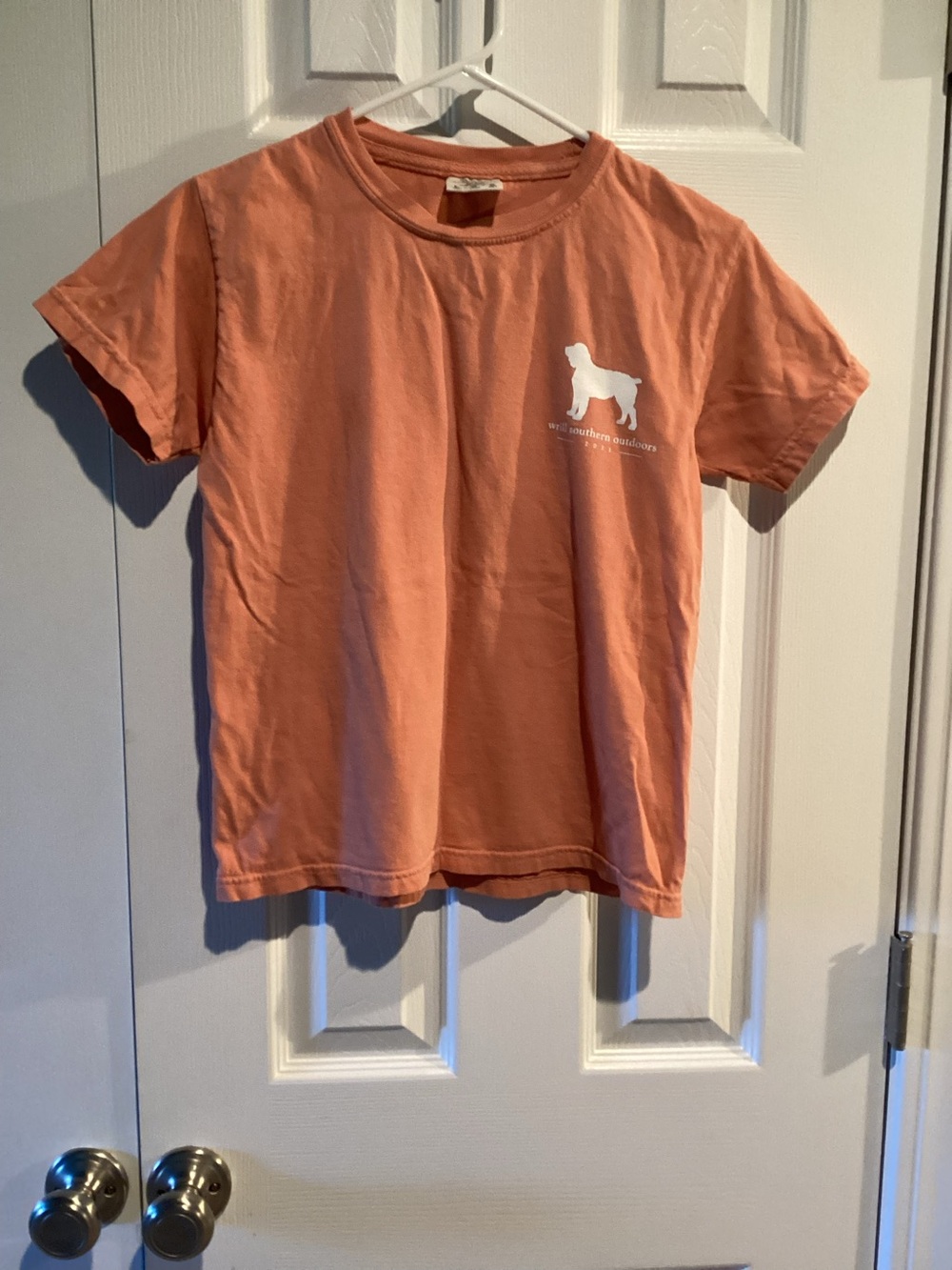 Comfort Colors Coral Pink Tee with White Dog Graphic